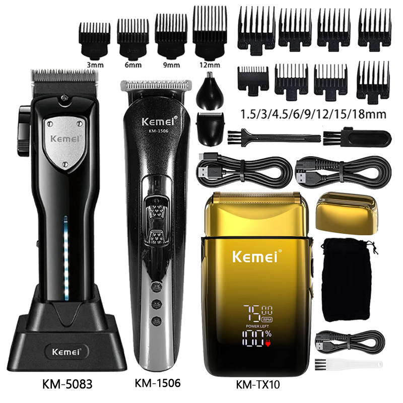 Mens Grooming Barber - 男性用バリカン、理髪用バリカン、ヘアカットマシン、グルーミングコードレス充電式シェーバー Km-5083 Km-1506 Km-TX10